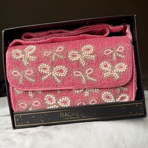 New in box Rachel Zoe Pink Beaded Handbag Purse with Bows